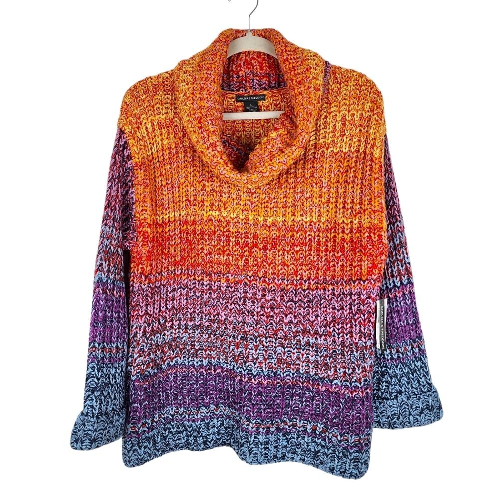 Chelsea & Theodore Multicolor Knit Cowl Neck Sweater Size L